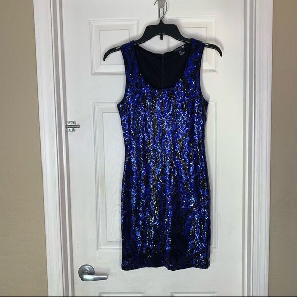 Forever 21 Blue and Black Sequin Sparkle Dress Size Medium - Picture 3 of 9
